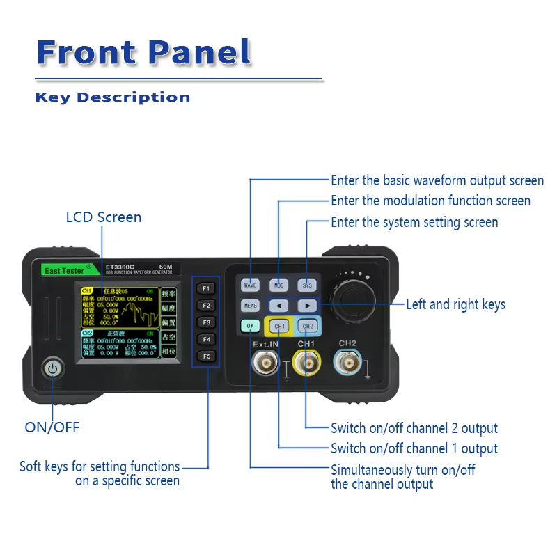 East Tester ET3320/40/60C Mini - Dual Channel Arbitrary Waveform Function Generator 60Mhz ulasan dan harga